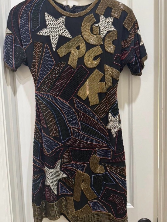 Cache Dresses & Skirts - Cache fully beaded Black Sequin Star Mini Dress